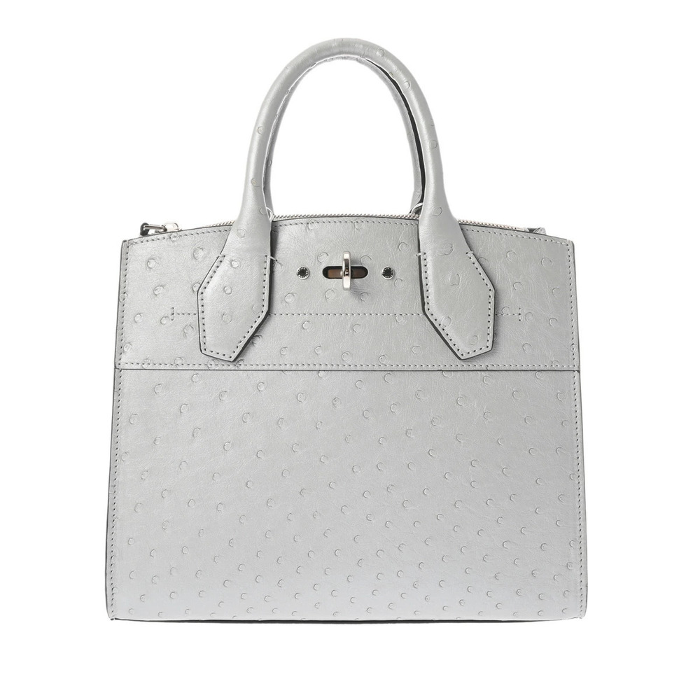 LOUIS VUITTON City Steamer Silver Ostrich Handbag